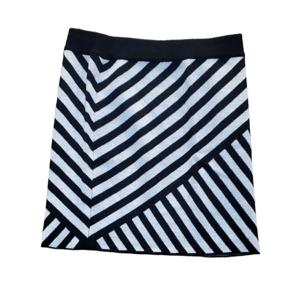 Cynthia Rowley Black White Striped Pull On Abstract Wool Blend Women's Skirt - Picture 2 of 4